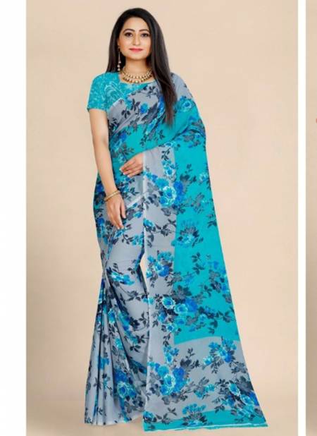 Sky Blue Colour New Latest Designer Regular Wear Renial Saree Collection 1006